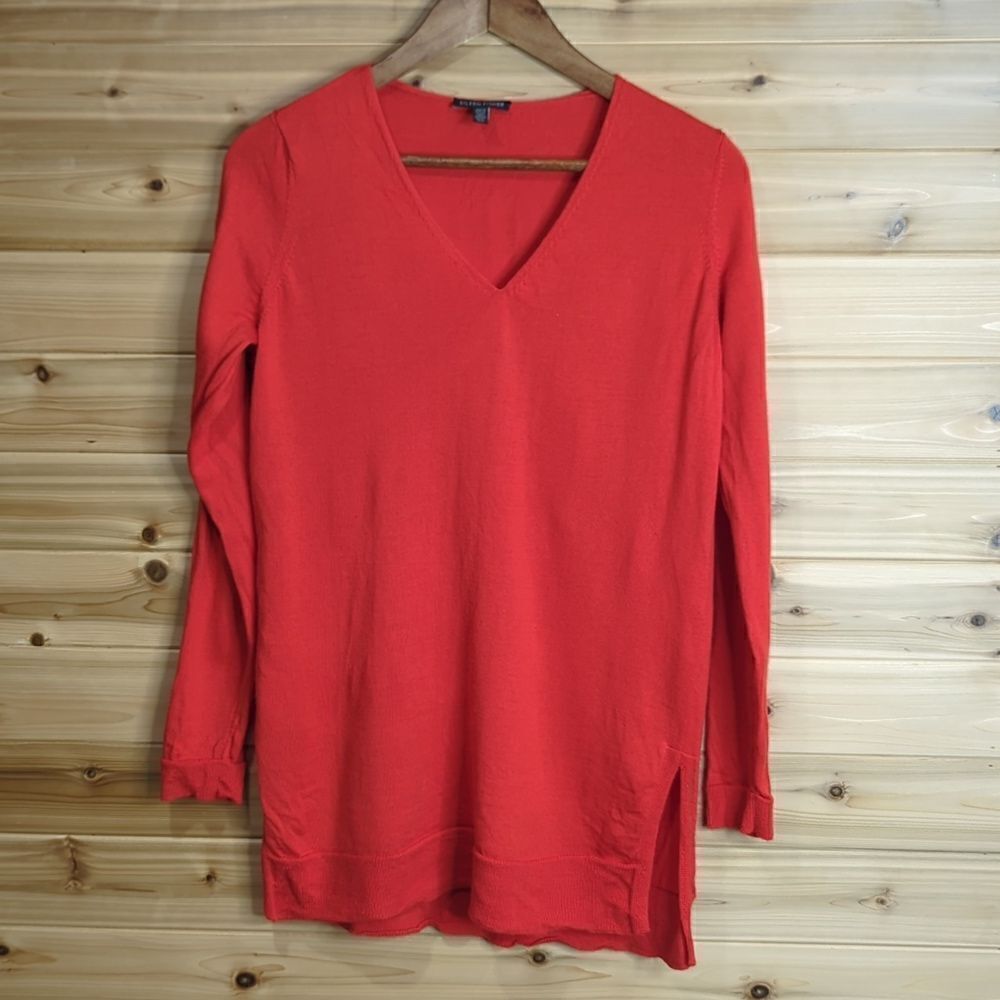 Eileen Fisher Womens Sweater Small Orange 100% Merino Wool Long Sleeve